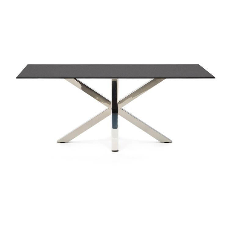 Argo Стол обеденный с ножками из стали и столешницей из черного стекла 200x100