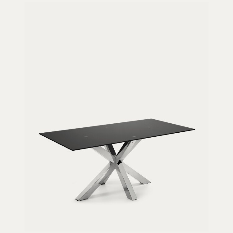 Argo Стол обеденный с ножками из стали и столешницей из черного стекла 200x100