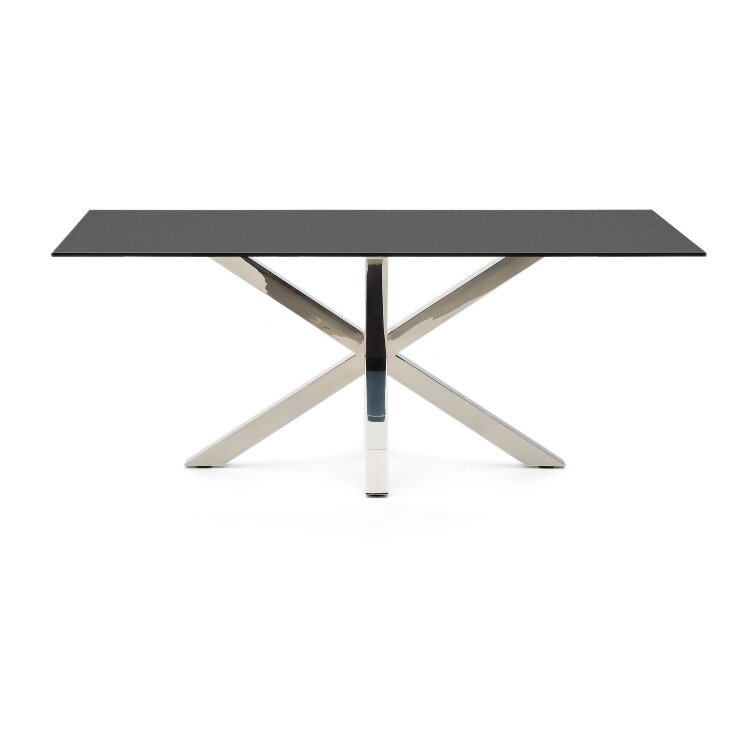 Argo Стол обеденный с ножками из стали и столешницей из черного стекла 200x100