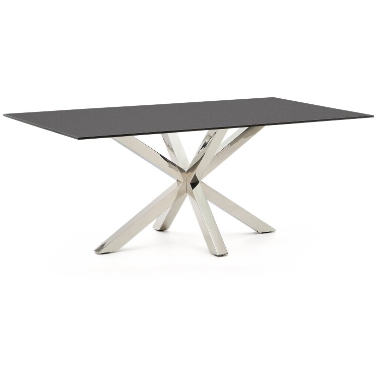 Argo Стол обеденный с ножками из стали и столешницей из черного стекла 200x100