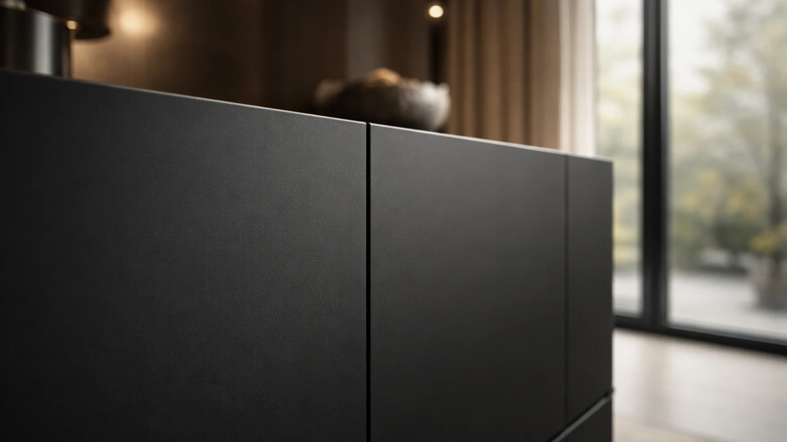 Фасад кухни Fenix NTM Nero Ingo: визуальный эффект отсутствия бликов и нулевой PUR-шов